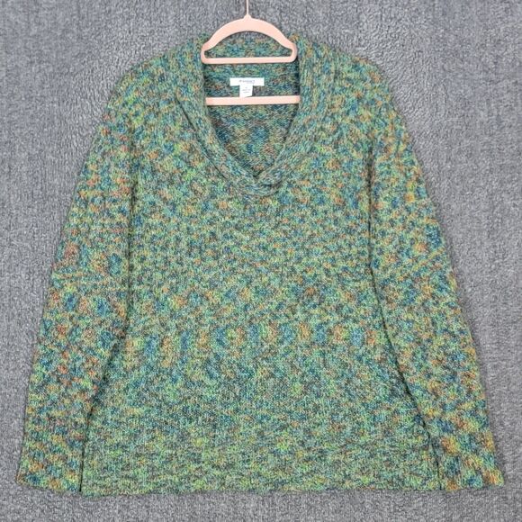 Dressbarn Sweater Womens 1X Green Multi-Color Long Sleeve Fuzzy Shawl Neck - Picture 1 of 11